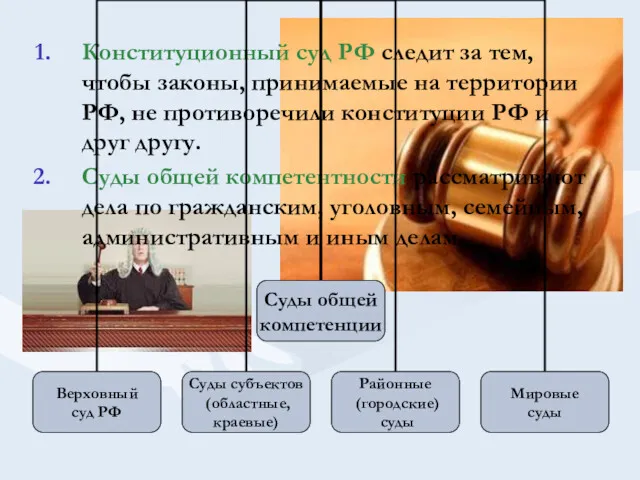 Конституционный суд РФ следит за тем, чтобы законы, принимаемые на