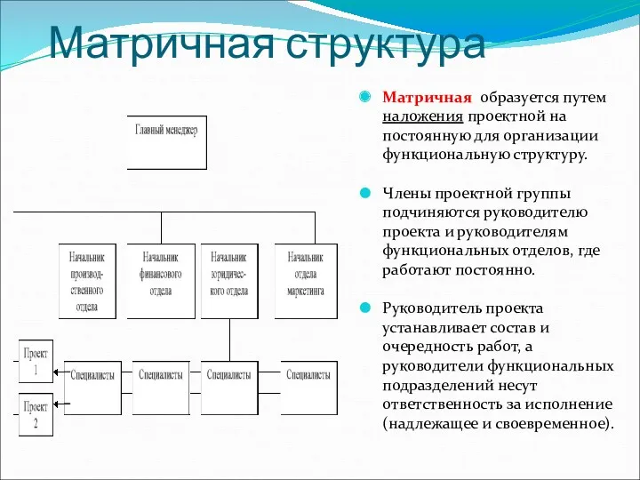 Матричная структура Матричная образуется путем наложения проектной на постоянную для