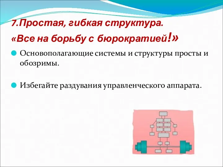 7.Простая, гибкая структура. «Все на борьбу с бюрократией!» Основополагающие системы