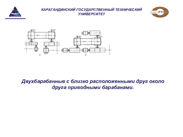 Двухбарабанные с близко расположенными друг около друга приводными барабанами. КАРАГАНДИНСКИЙ ГОСУДАРСТВЕННЫЙ ТЕХНИЧЕСКИЙ УНИВЕРСИТЕТ