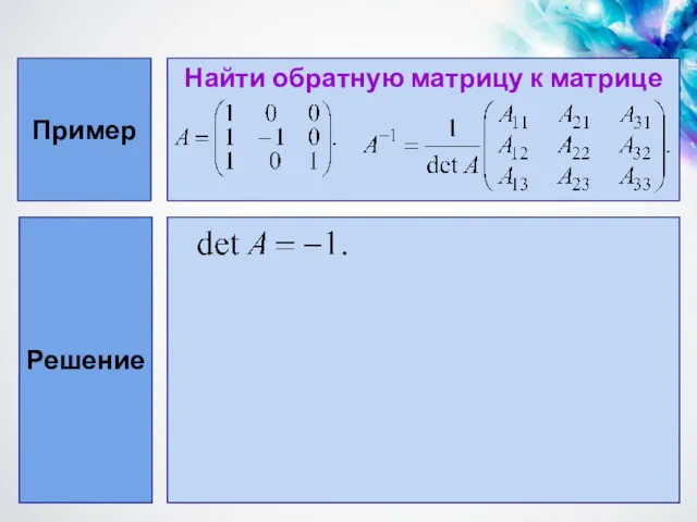 Пример Найти обратную матрицу к матрице Решение