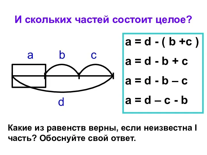 И скольких частей состоит целое? a b c d a