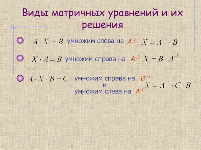 Виды матричных уравнений и их решения умножим слева на А-1