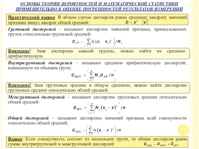 Практический вывод: В общем случае дисперсия равна среднему квадрату значений