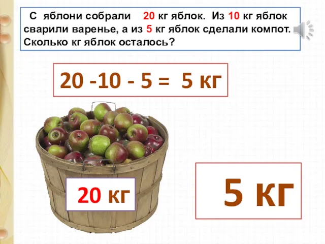20 кг С яблони собрали 20 кг яблок. Из 10