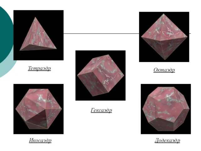 Тетраэдр Икосаэдр Гексаэдр Додекаэдр Октаэдр