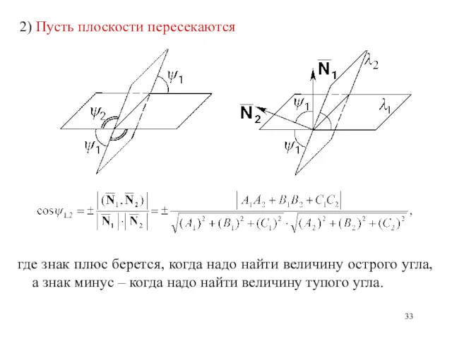 2) Пусть плоскости пересекаются где знак плюс берется, когда надо