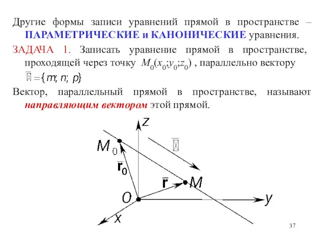 Другие формы записи уравнений прямой в пространстве – ПАРАМЕТРИЧЕСКИЕ и