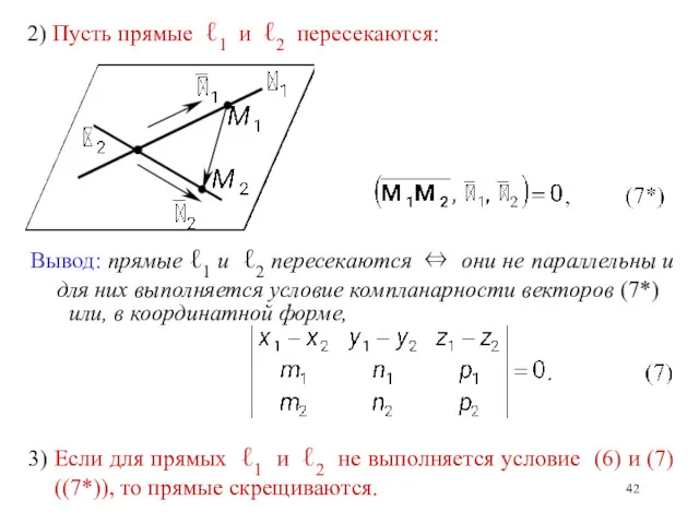 2) Пусть прямые ℓ1 и ℓ2 пересекаются: Вывод: прямые ℓ1