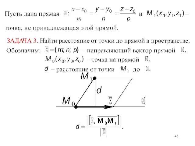 ЗАДАЧА 3. Найти расстояние от точки до прямой в пространстве.