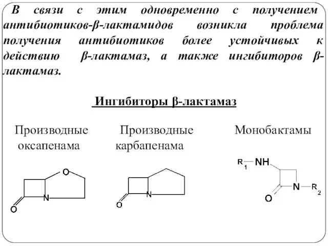 В связи с этим одновременно с получением антибиотиков-β-лактамидов возникла проблема