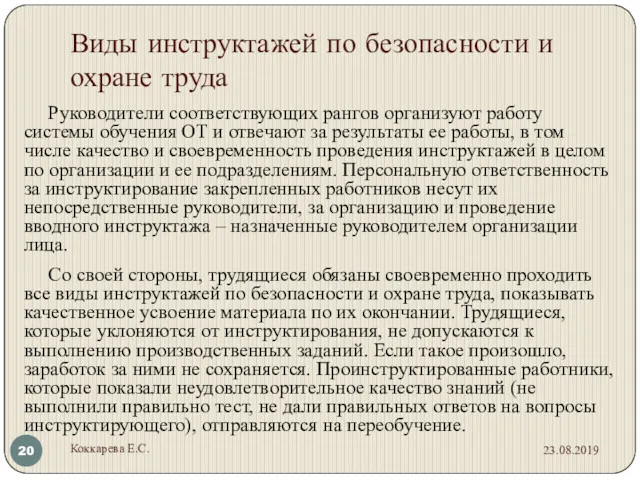 Виды инструктажей по безопасности и охране труда Руководители соответствующих рангов