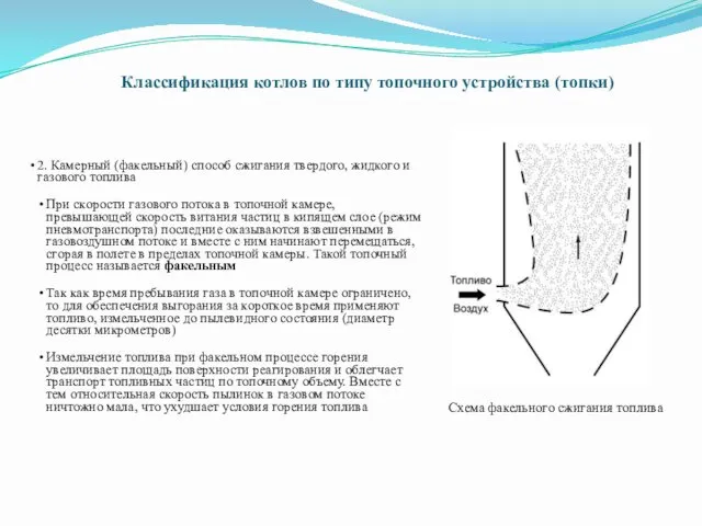 Классификация котлов по типу топочного устройства (топки) 2. Камерный (факельный)