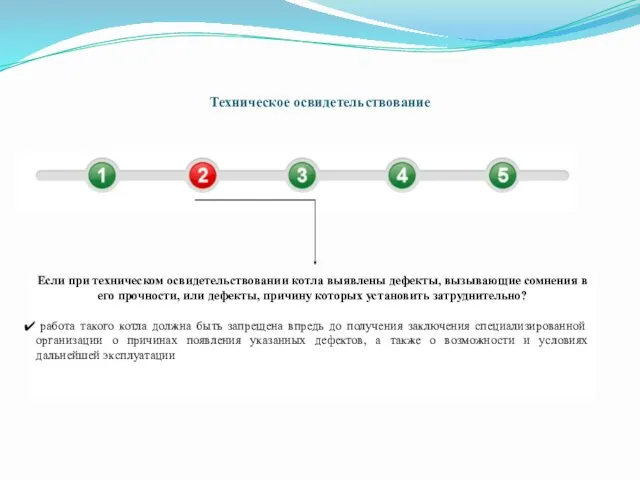 Техническое освидетельствование Если при техническом освидетельствовании котла выявлены дефекты, вызывающие