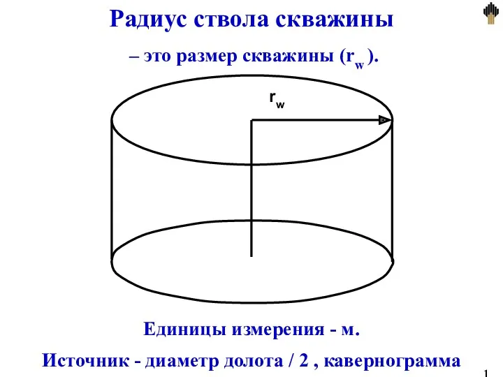 Радиус ствола скважины – это размер скважины (rw ). Единицы измерения - м.