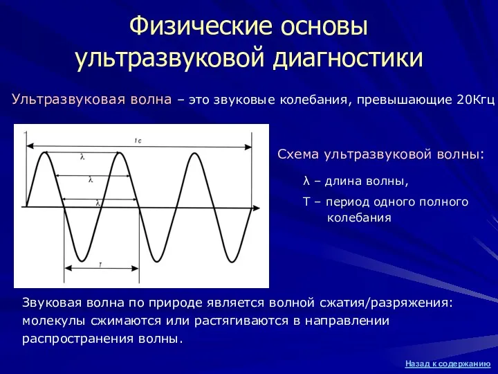 Схема ультразвуковой волны: Физические основы ультразвуковой диагностики Звуковая волна по природе является волной