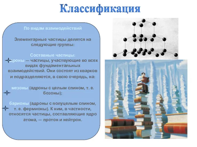 По видам взаимодействий Элементарные частицы делятся на следующие группы: Составные