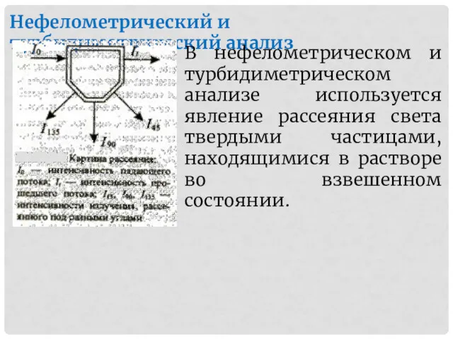 Нефелометрический и турбидиметрический анализ В нефелометрическом и турбидиметрическом анализе используется