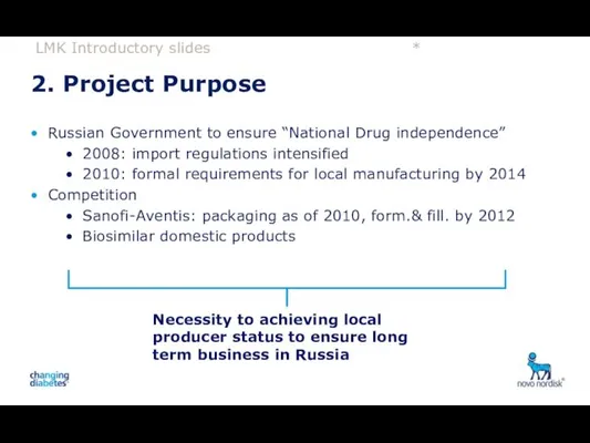2. Project Purpose Russian Government to ensure “National Drug independence”