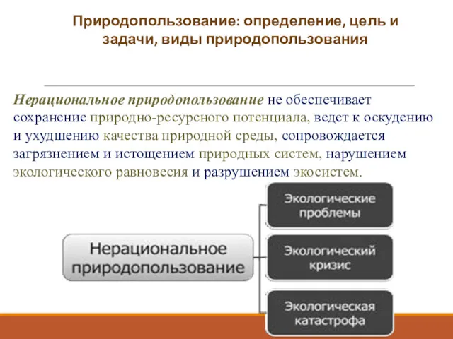 Природопользование: определение, цель и задачи, виды природопользования Нерациональное природопользование не