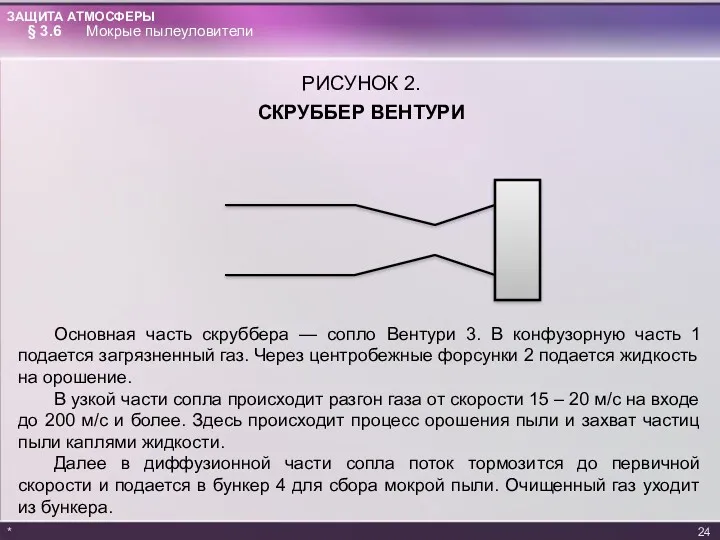 РИСУНОК 2. CКРУББЕР ВЕНТУРИ * § 3.6 Мокрые пылеуловители Основная