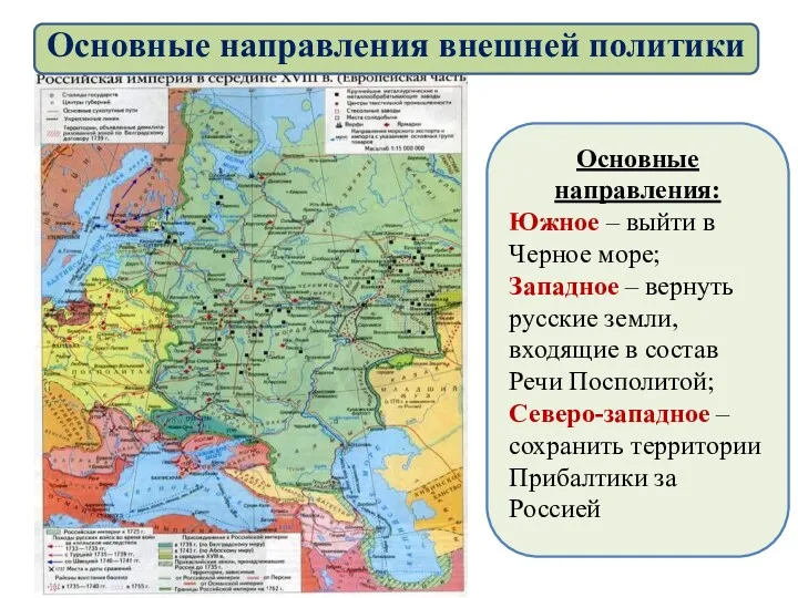 Основные направления: Южное – выйти в Черное море; Западное –