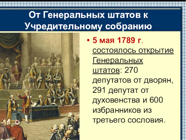 5 мая 1789 г. состоялось открытие Генеральных штатов: 270 депутатов
