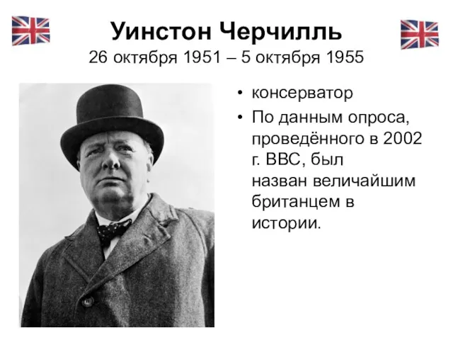 Уинстон Черчилль 26 октября 1951 – 5 октября 1955 консерватор