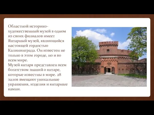 Областной историко-художественный музей в одном из своих филиалов имеет Янтарный