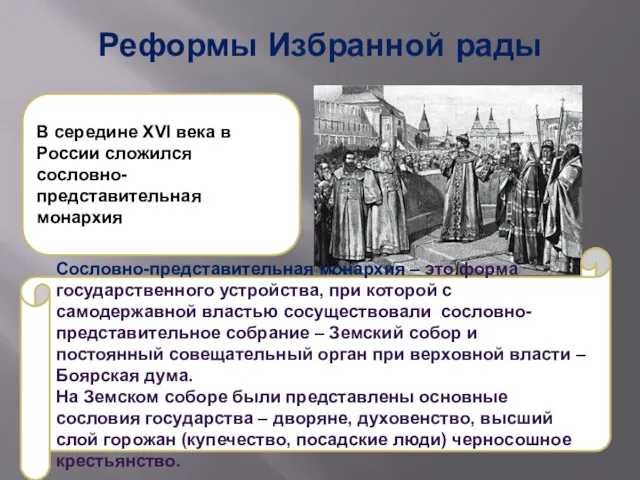 Реформы Избранной рады В середине XVI века в России сложился