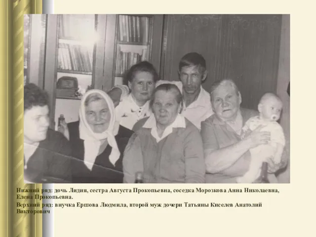 Нижний ряд: дочь Лидия, сестра Августа Прокопьевна, соседка Морозкова Анна