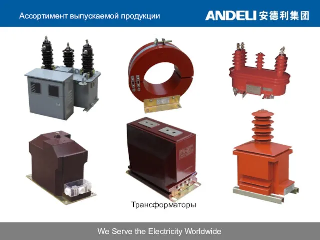 We Serve the Electricity Worldwide Ассортимент выпускаемой продукции Трансформаторы