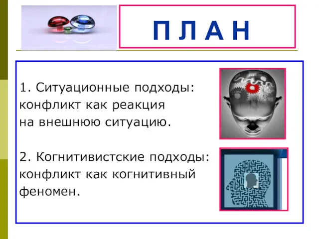 П Л А Н 1. Ситуационные подходы: конфликт как реакция