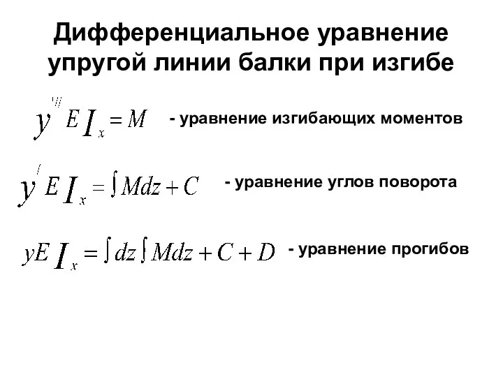 Дифференциальное уравнение упругой линии балки при изгибе - уравнение изгибающих моментов - уравнение