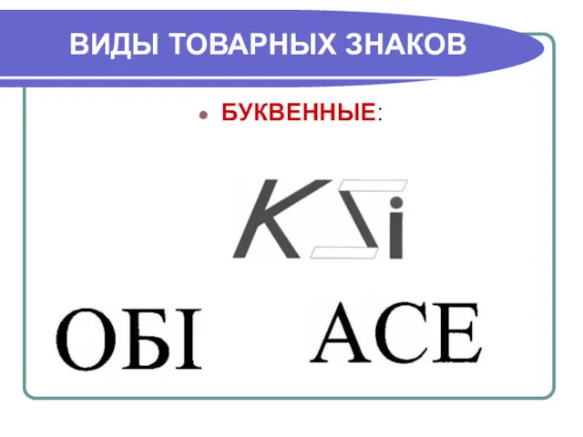 ВИДЫ ТОВАРНЫХ ЗНАКОВ БУКВЕННЫЕ: