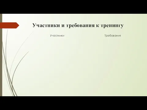 Участники и требования к тренингу Участники Требования