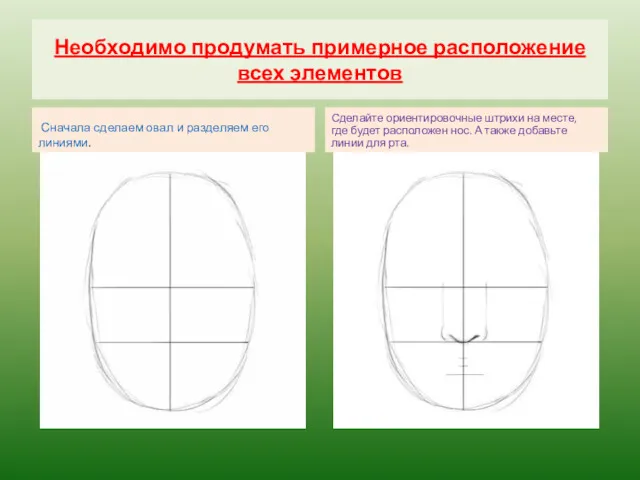 Необходимо продумать примерное расположение всех элементов Сначала сделаем овал и