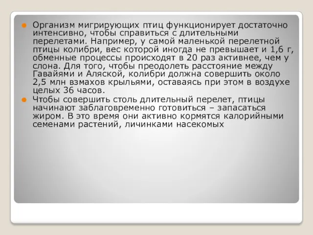 Организм мигрирующих птиц функционирует достаточно интенсивно, чтобы справиться с длительными