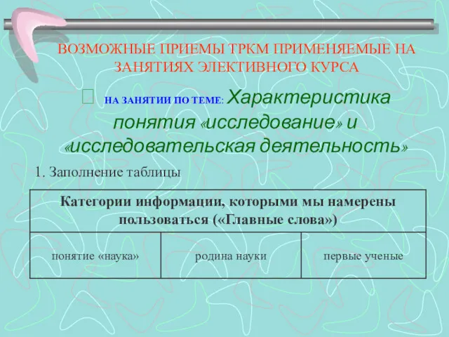  НА ЗАНЯТИИ ПО ТЕМЕ: Характеристика понятия «исследование» и «исследовательская