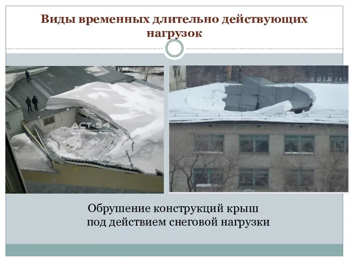 Обрушение конструкций крыш под действием снеговой нагрузки Виды временных длительно действующих нагрузок