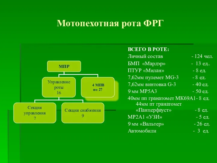 Мотопехотная рота ФРГ ВСЕГО В РОТЕ: Личный состав - 124