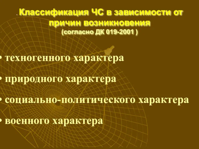 . Классификация ЧС в зависимости от причин возникновения (согласно ДК