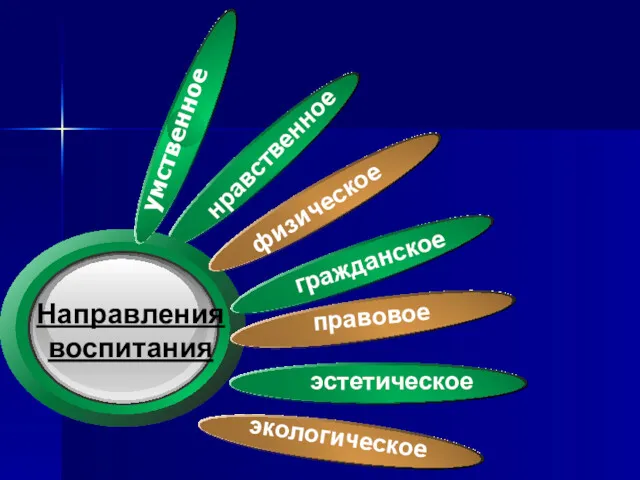 нравственное физическое гражданское правовое эстетическое Направления воспитания умственное экологическое