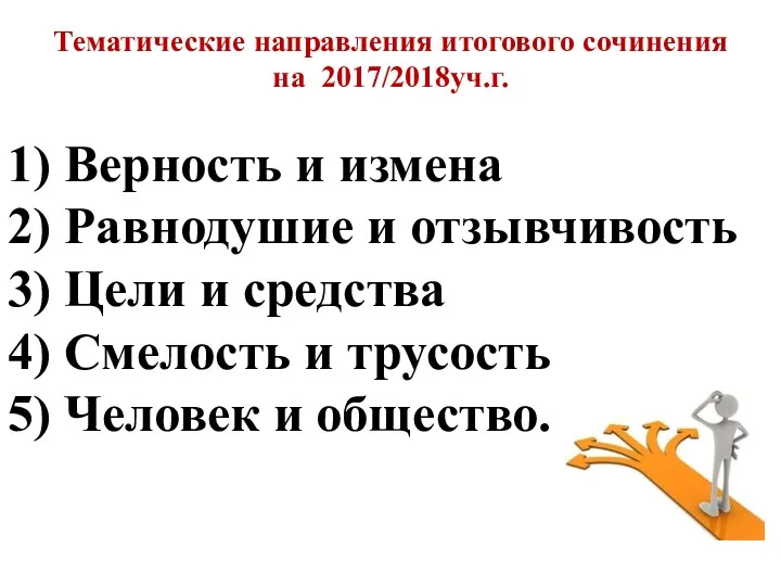 Тематические направления итогового сочинения на 2017/2018уч.г. 1) Верность и измена