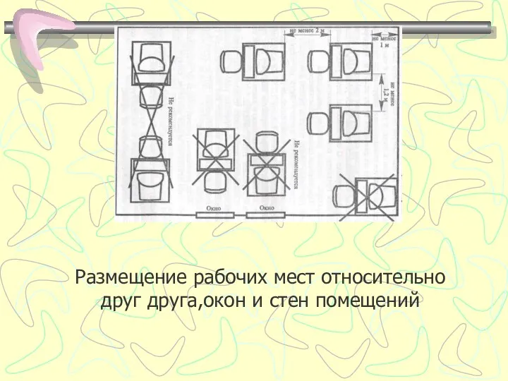 Размещение рабочих мест относительно друг друга,окон и стен помещений