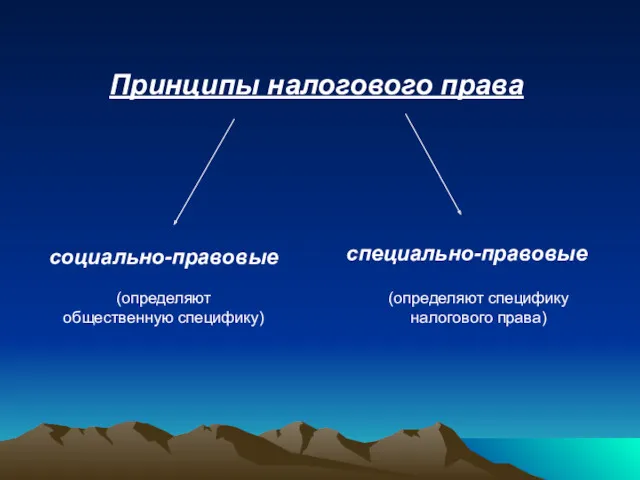 Принципы налогового права социально-правовые специально-правовые (определяют специфику налогового права) (определяют общественную специфику)