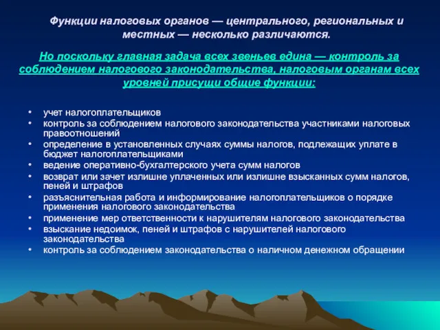 Функции налоговых органов — центрального, региональных и местных — несколько