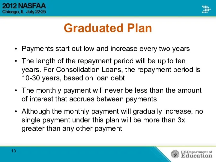 Graduated Plan Payments start out low and increase every two