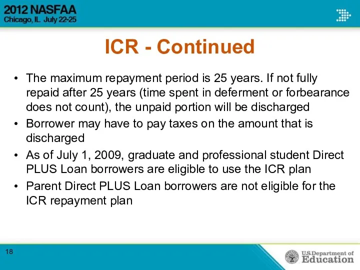 ICR - Continued The maximum repayment period is 25 years.