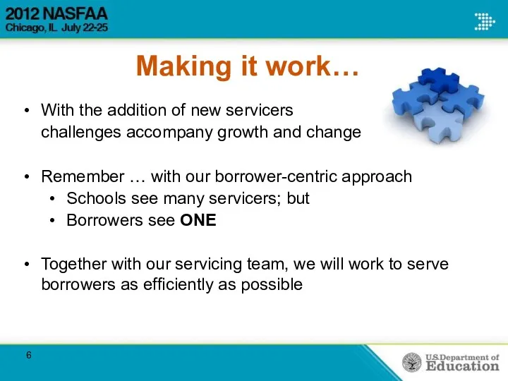 Making it work… With the addition of new servicers challenges